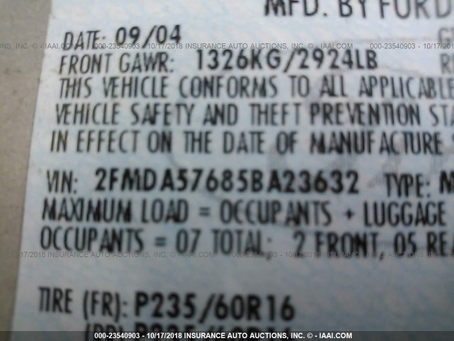 2FMDA57685BA23632 - 2005 FORD FREESTAR SES SILVER photo 9