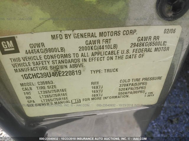 1GCHC39U46E220819 - 2006 CHEVROLET SILVERADO C3500 GRAY photo 9