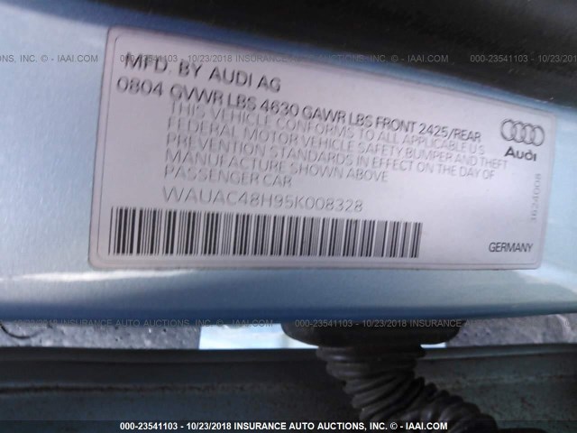 WAUAC48H95K008328 - 2005 AUDI A4 1.8 CABRIOLET BLUE photo 9