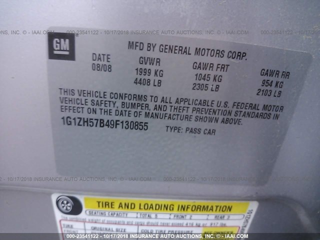 1G1ZH57B49F130855 - 2009 CHEVROLET MALIBU 1LT SILVER photo 9