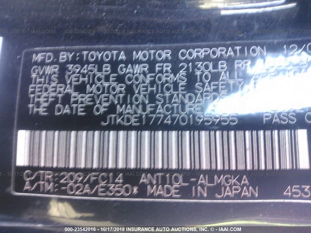 JTKDE177470195955 - 2007 TOYOTA SCION TC 黑色 照片 9