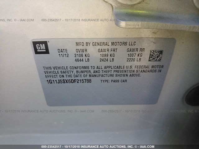 1G11J5SX6DF215788 - 2013 CHEVROLET MALIBU LTZ 金色 照片 9