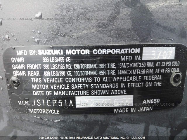 JS1CP51A172101635 - 2007 SUZUKI AN650 WHITE photo 10