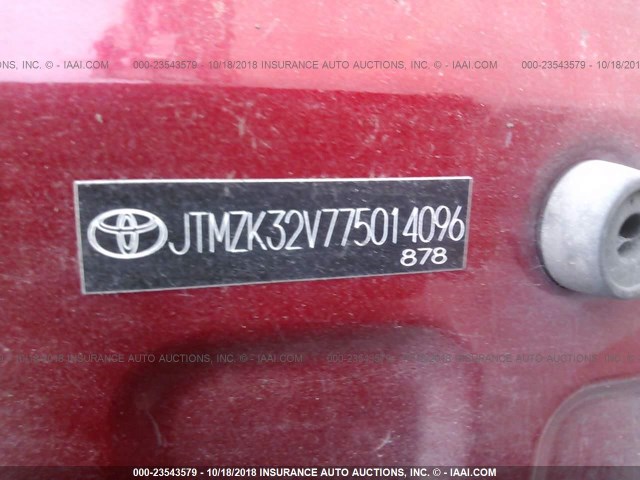 JTMZK32V775014096 - 2007 TOYOTA RAV4 SPORT RED photo 9