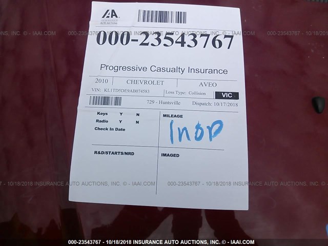 KL1TD5DE9AB074583 - 2010 CHEVROLET AVEO LS/LT RED photo 7