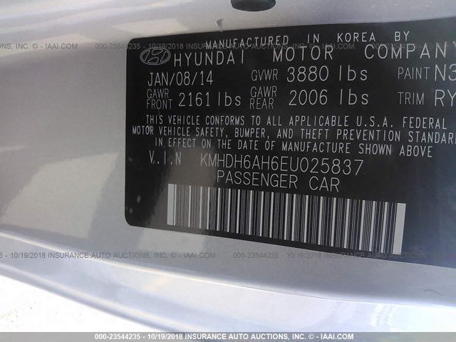 KMHDH6AH6EU025837 - 2014 HYUNDAI ELANTRA COUPE GS/SE SILVER photo 9