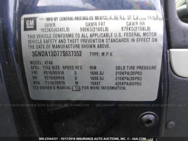 3GNDA13D77S637352 - 2007 CHEVROLET HHR LS Azul foto 9
