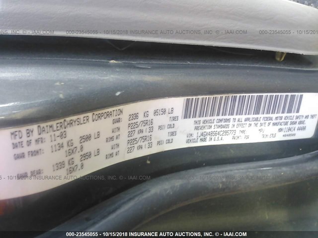 1J4GX48S64C295773 - 2004 JEEP GRAND CHEROKEE LAREDO/COLUMBIA/FREEDOM 灰色 照片 9