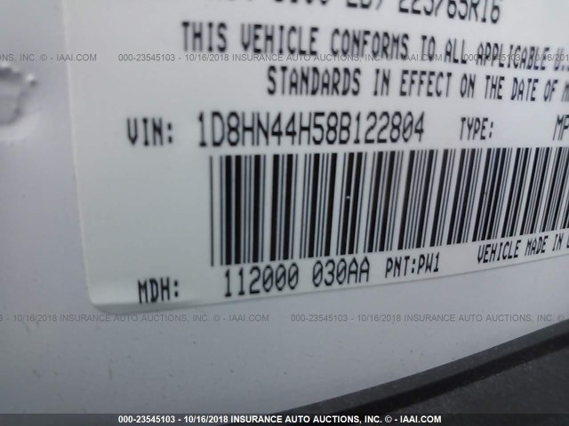 1D8HN44H58B122804 - 2008 DODGE GRAND CARAVAN SE WHITE photo 9