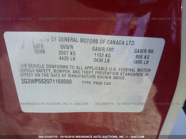 2G2WP552971169580 - 2007 PONTIAC GRAND PRIX Қызыл фото 9