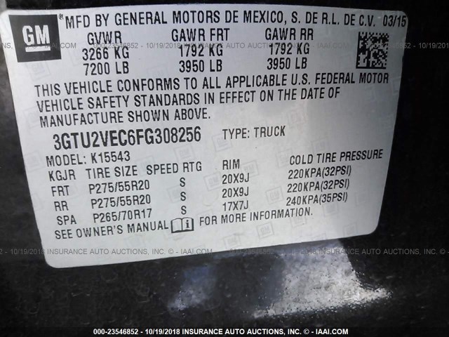 3GTU2VEC6FG308256 - 2015 GMC SIERRA K1500 SLT BLACK photo 9