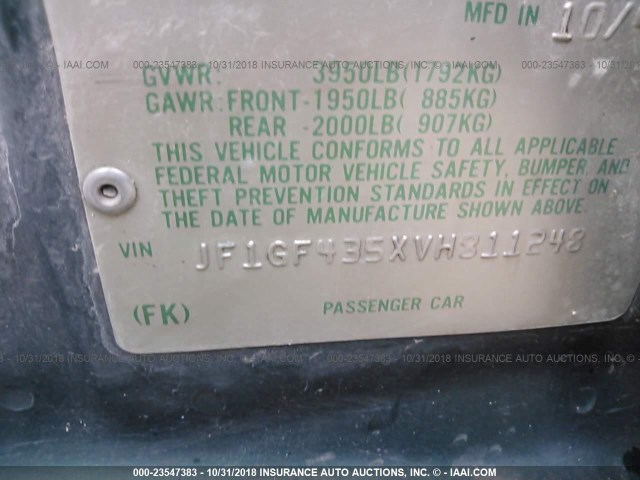 JF1GF435XVH811248 - 1997 SUBARU IMPREZA L GREEN photo 9