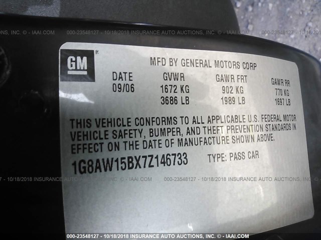1G8AW15BX7Z146733 - 2007 SATURN ION LEVEL 3 SILVER photo 9