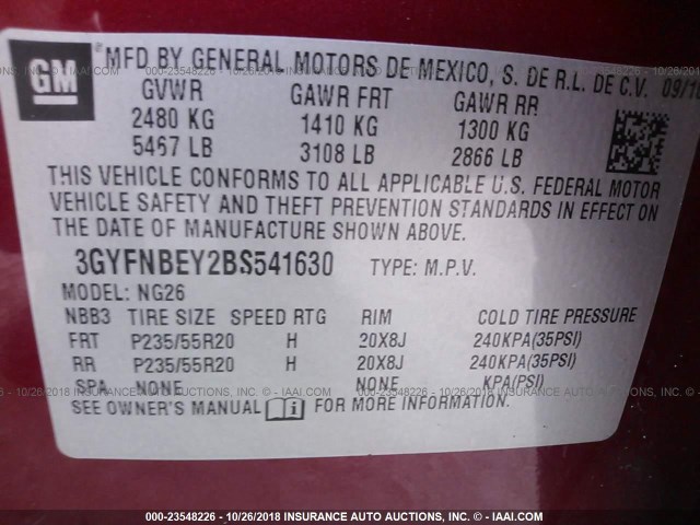 3GYFNBEY2BS541630 - 2011 CADILLAC SRX PERFORMANCE COLLECTION RED photo 9