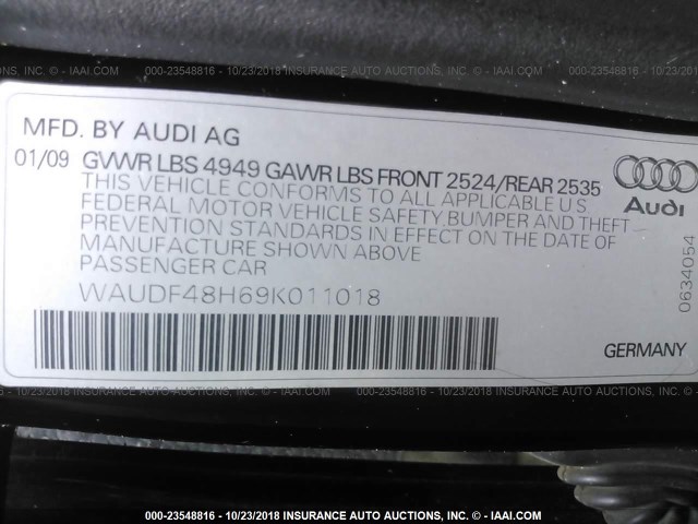 WAUDF48H69K011018 - 2009 AUDI A4 2.0T CABRIOLET QUATTRO BLACK photo 9