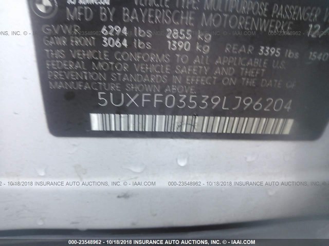 5UXFF03539LJ96204 - 2009 BMW X5 XDRIVE35D SILVER photo 9