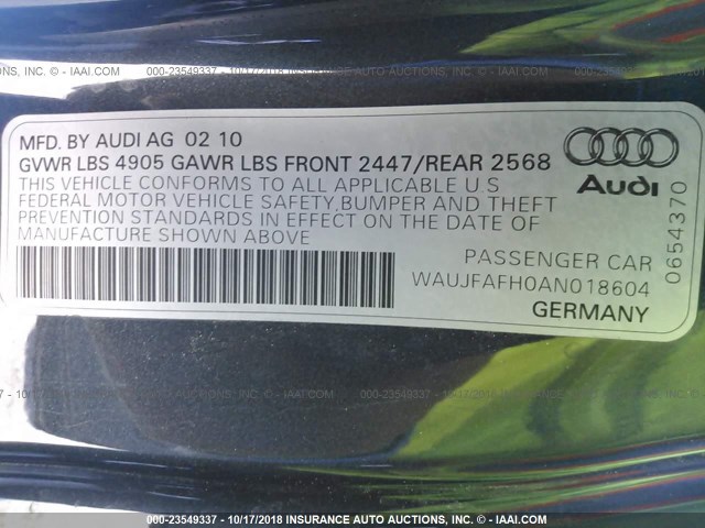 WAUJFAFH0AN018604 - 2010 AUDI A5 PREMIUM PLUS GRAY photo 9