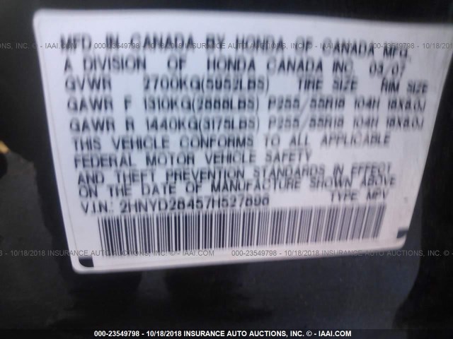 2HNYD28457H527896 - 2007 ACURA MDX TECHNOLOGY BLACK photo 9