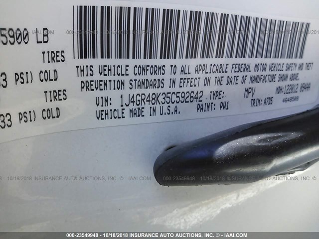 1J4GR48K35C592642 - 2005 JEEP GRAND CHEROKEE LAREDO/COLUMBIA/FREEDOM 白色 照片 9