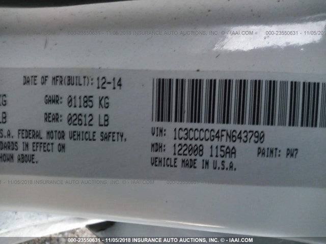 1C3CCCCG4FN643790 - 2015 CHRYSLER 200 C WHITE photo 9