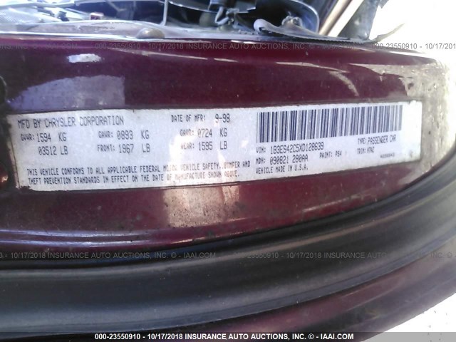 1B3ES42C5XD128639 - 1999 DODGE NEON HIGHLINE BURGUNDY photo 9