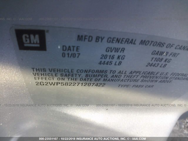 2G2WP582271207422 - 2007 PONTIAC GRAND PRIX 银色 照片 9