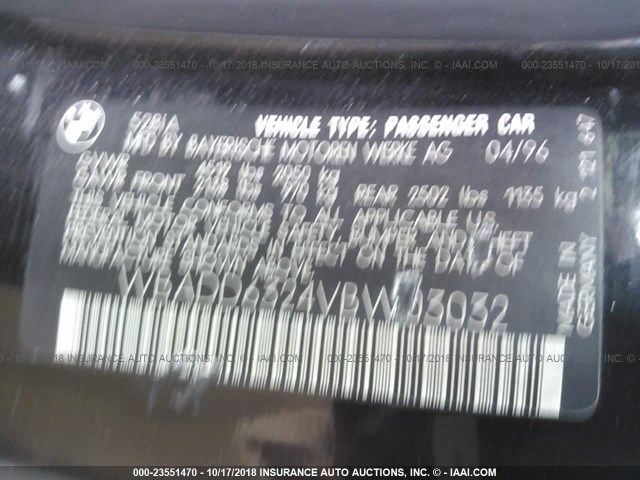 WBADD6324VBW03032 - 1997 BMW 528 I AUTOMATIC BLACK photo 9