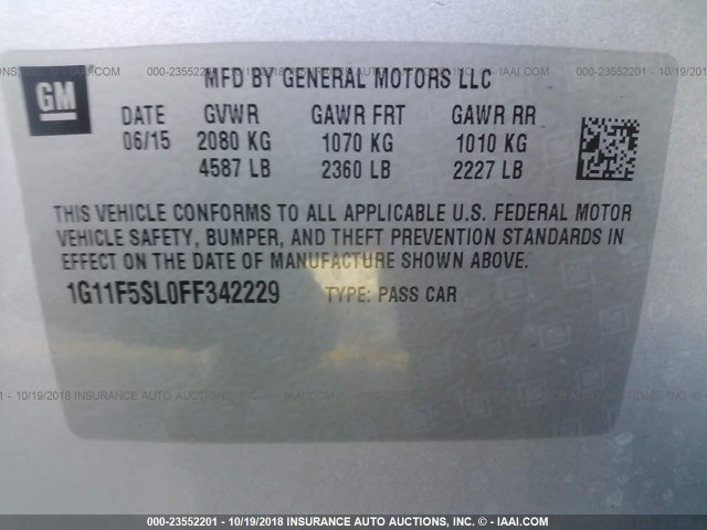 1G11F5SL0FF342229 - 2015 CHEVROLET MALIBU LTZ 银色 照片 9