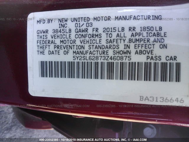 5Y2SL62873Z460875 - 2003 PONTIAC VIBE RED photo 9