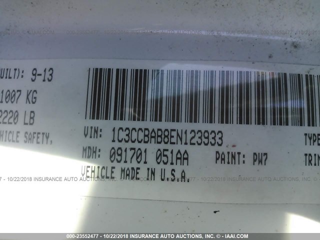 1C3CCBAB8EN123933 - 2014 CHRYSLER 200 LX WHITE photo 9