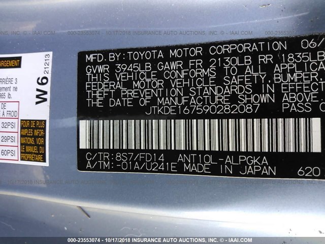 JTKDE167590282087 - 2009 TOYOTA SCION TC 蓝色 照片 9