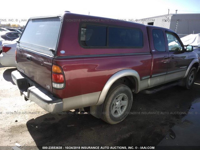 5TBRT3415YS099399 - 2000 TOYOTA TUNDRA ACCESS CAB/ACCESS CAB SR5 RED photo 4