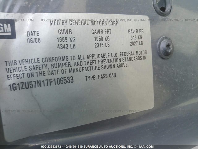 1G1ZU57N17F106533 - 2007 CHEVROLET MALIBU LTZ 灰色 照片 9