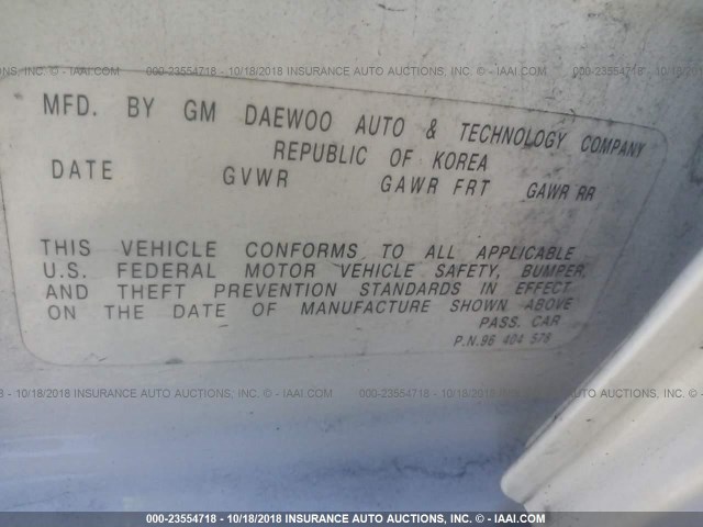 KL1TD52604B233622 - 2004 CHEVROLET AVEO WHITE photo 9