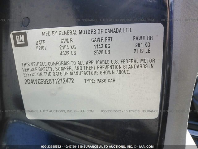 2G4WC582571212472 - 2007 BUICK LACROSSE CX BLUE photo 9