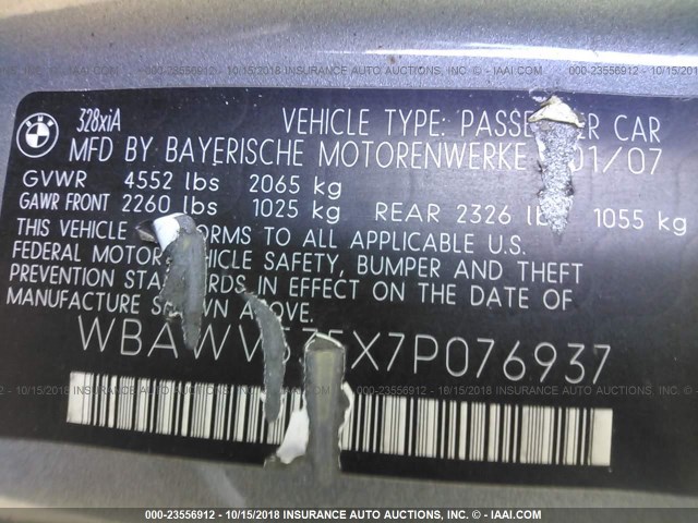 WBAWV535X7P076937 - 2007 BMW 328 XI SULEV SILVER photo 9