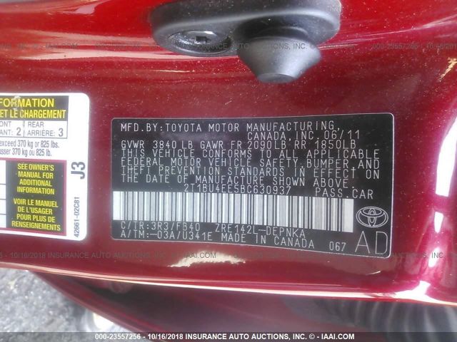 2T1BU4EE5BC630937 - 2011 TOYOTA COROLLA S/LE RED photo 9