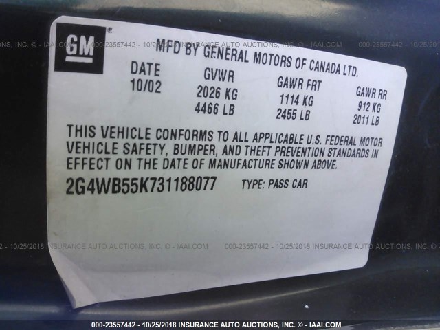 2G4WB55K731188077 - 2003 BUICK REGAL LS GREEN photo 9