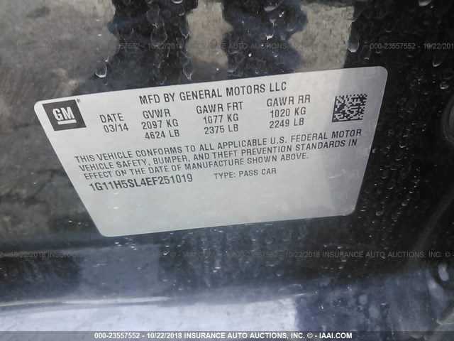 1G11H5SL4EF251019 - 2014 CHEVROLET MALIBU LTZ 黑色 照片 9