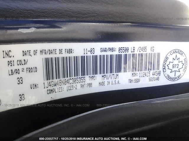 1J4GW48N04C305355 - 2004 JEEP GRAND CHEROKEE LAREDO/COLUMBIA/FREEDOM 蓝色 照片 9