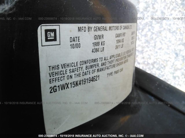 2G1WX15K419194621 - 2001 CHEVROLET MONTE CARLO SS ლურჯი ფოტო 9