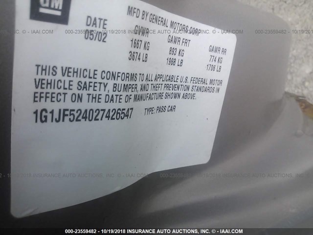 1G1JF524027426547 - 2002 CHEVROLET CAVALIER LS 金色 照片 9