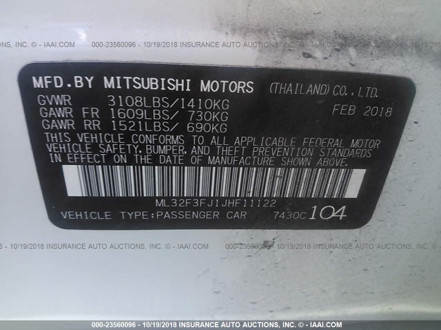 ML32F3FJ1JHF11122 - 2018 MITSUBISHI MIRAGE G4 ES Ağ foto 9