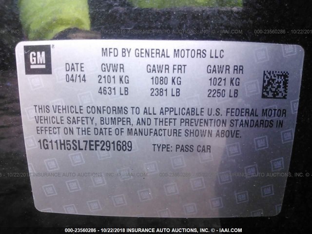 1G11H5SL7EF291689 - 2014 CHEVROLET MALIBU LTZ 黑色 照片 9