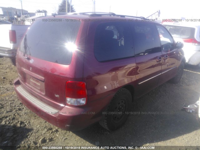 KNDUP131636406177 - 2003 KIA SEDONA EX/LX RED photo 4