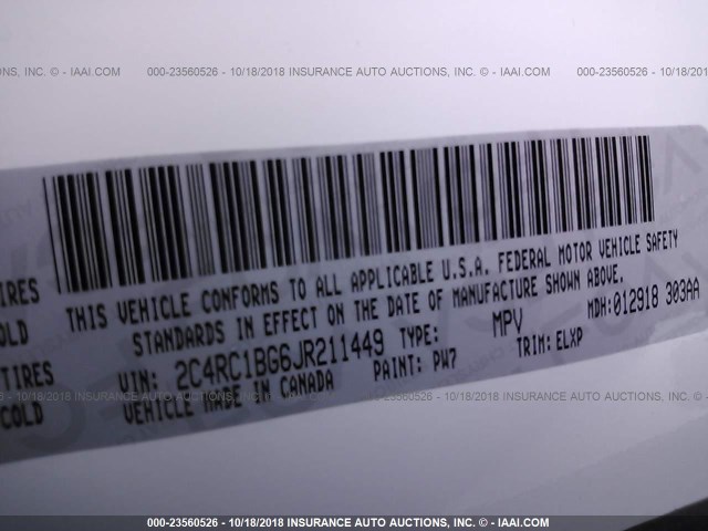 2C4RC1BG6JR211449 - 2018 CHRYSLER PACIFICA TOURING L Սպիտակ լուսանկար 9