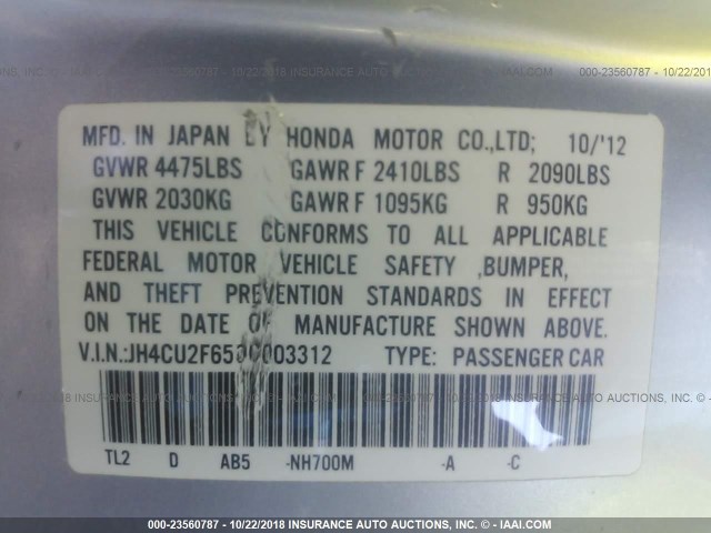 JH4CU2F65DC003312 - 2013 ACURA TSX TECH GRAY photo 9