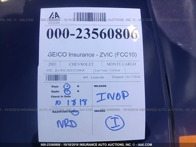 2G1WX15KX19339838 - 2001 CHEVROLET MONTE CARLO SS ლურჯი ფოტო 7