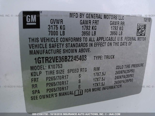 1GTR2VE36BZ245403 - 2011 GMC SIERRA K1500 SLE WHITE photo 9