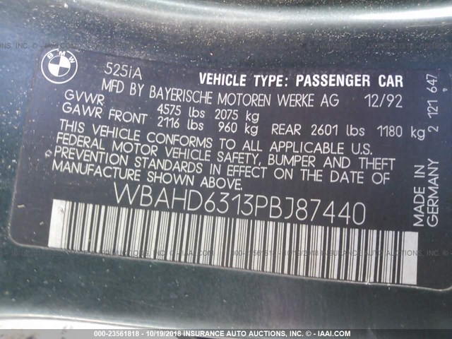 WBAHD6313PBJ87440 - 1993 BMW 525 I AUTOMATIC GREEN photo 9